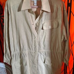 Jones New York Light Beige Button-Front Shirt Jacket
